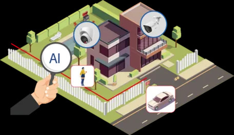 Modern home with exterior camera coverage